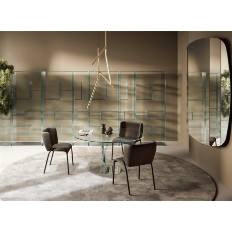 Στρογγυλό γυάλινο τραπέζι φαγητού Bakkarat Tonelli Design με extra clear κρύσταλλο.