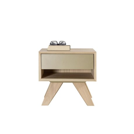 Κομοδίνο HUG, μασίφ ξύλινα πόδια, σώμα δρυός, 1 συρτάρι λάκας, retro design, studio