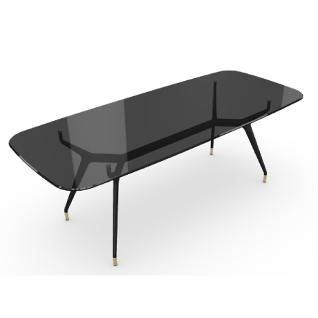 Render Arkos Shaped 02 οβάλ τραπέζι με μαύρο γυαλί και μαύρη βάση.
