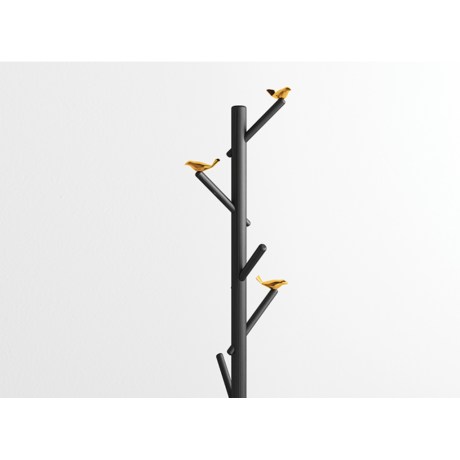 Ιταλική κρεμάστρα BIRD WATCH (Minottiitalia) σε ανθρακί με χρυσά πουλιά (γυαλισμένος ορείχαλκος).