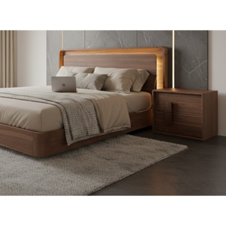 Κρεβατοκάμαρα Double | Σετ κομοδίνο και κρεβάτι καρυδιάς | Μοντέρνο ξύλινο design