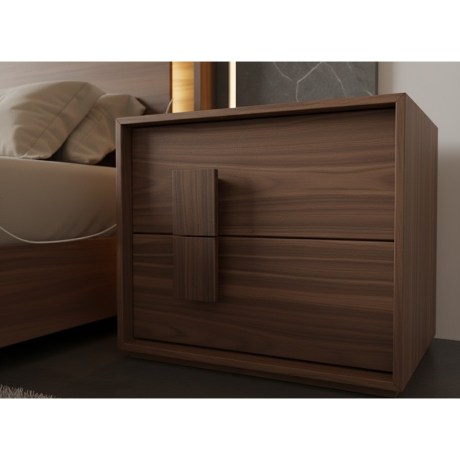 Κομοδίνο Double, close-up συρταριών | Ξύλινο πόμολο, καρυδιά | Soft-close μηχανισμοί