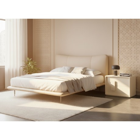 Κομοδίνο Double λάκα μπεζ | Μοντέρνο, 2 συρτάρια | Συνδυασμός με δερμάτινο κρεβάτι