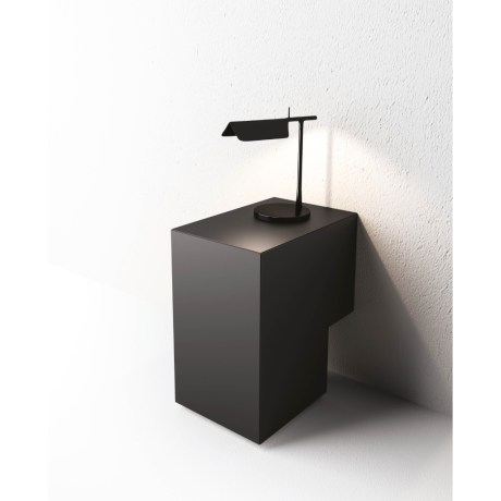 Formosa Accucciata nightstand black matte lacquer, suspended on wall with lamp