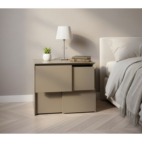 Κομοδίνο Gio 122 λάκα γκρι, ανάγλυφο 3D, 2 συρτάρια, κυβικό