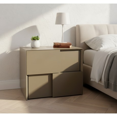 Gio Nightstand, lacquer finish, 3D effect, wooden knob, low height