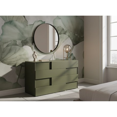 Gio 124 Συρταριέρα, πράσινη λάκα, 3D design, χαμηλή, μοναδικό χρώμα