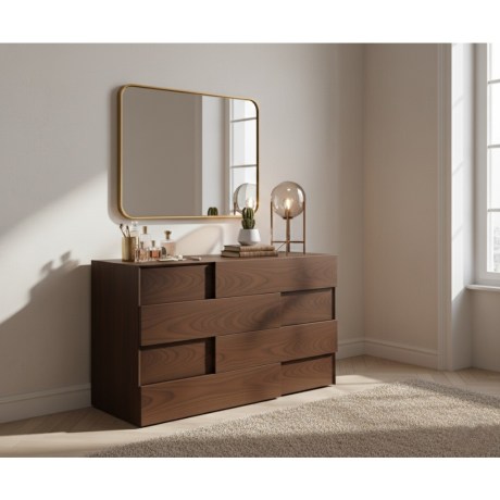 Gio Τουαλέτα ξύλο καρυδιάς, καπλαμάς, 4 συρτάρια, 3D