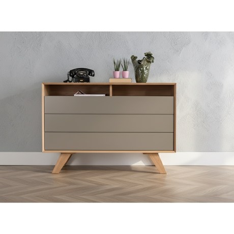 Χαμηλή Συρταριέρα HUG, μασίφ ξύλινα πόδια, retro κομότα, λάκα φινίρισμα