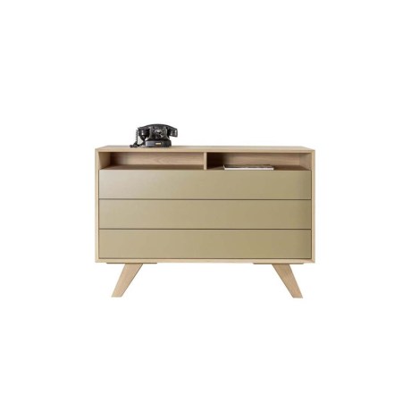 Χαμηλή Συρταριέρα HUG, μασίφ πόδια, Push-Pull συρτάρια, retro κρεβατοκάμαρα