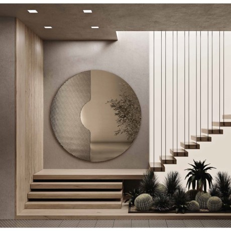 Στρογγυλός καθρέφτης Ilio Bronze με 3D γυάλινη επένδυση OIKADE