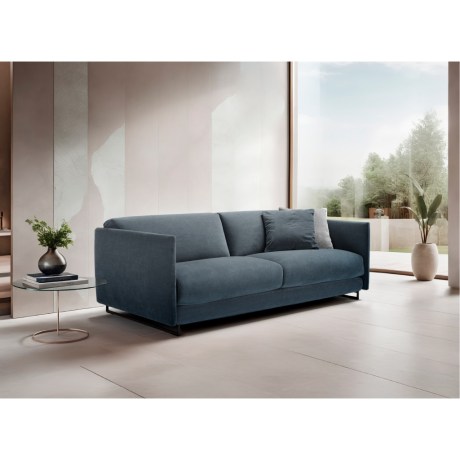 Μπλε καναπές κρεβάτι Costa Franco Ferri με μεταλλικά πόδια.