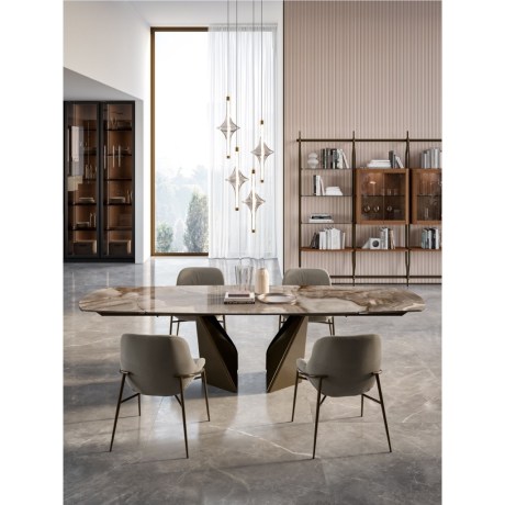 Επεκτεινόμενο τραπέζι Kaleido Bontempi Casa με καφέ επιφάνεια SuperMarble και κεντρική μεταλλική βάση
