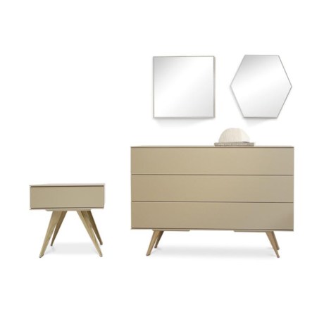 Σετ Κομοδίνο και Συρταριέρα Seven | Μικρό κομοδίνο με ξύλινα πόδια | Luxury κρεβατοκάμαρα