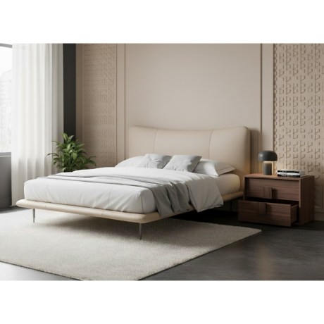 Κρεβατοκάμαρα Luxury | Κομοδίνο Double καρυδιά | Δερμάτινο κρεβάτι, μοντέρνα διακόσμηση