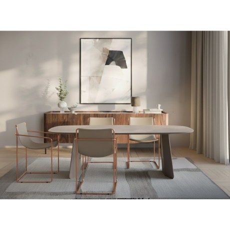 REVERSE D CER Table Ceramic Leather Chairs Dining Set