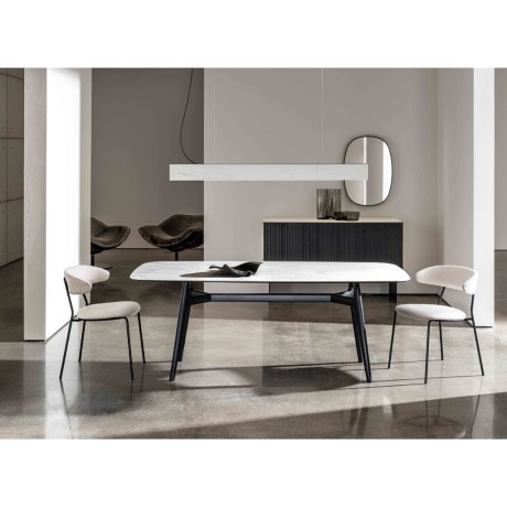 Lewood Table shaped top in white ceramic and wooden legs by Sovet Italia, ideal for minimal dining area