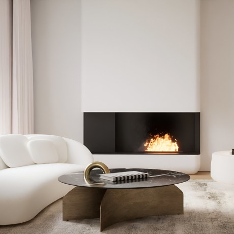 Coffee Table Met | Στρογγυλό | Κεραμικό Nero Marquina | Μεταλλική βάση