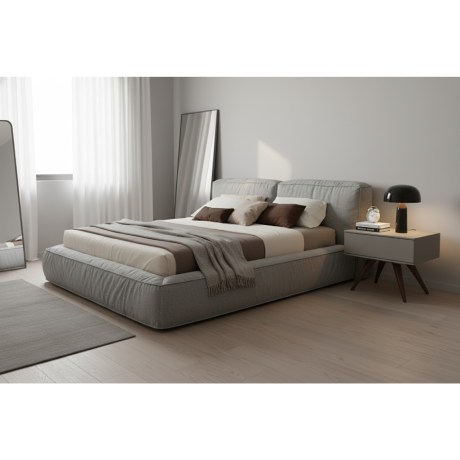 Μοντέρνα κρεβατοκάμαρα | Μικρό κομοδίνο Seven με ξύλινα πόδια | Ντυμένο κρεβάτι