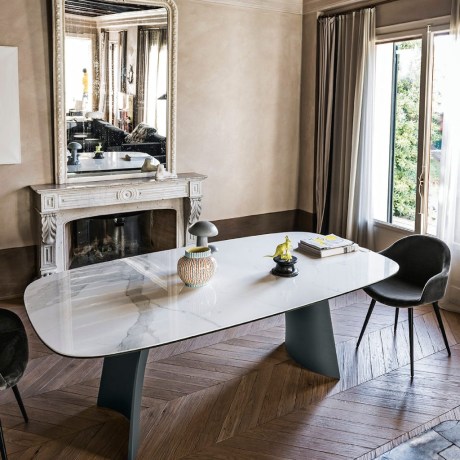 Οβάλ τραπέζι Moonlight Midj κεραμικό 220x116 με γλυπτική βάση Baydur σε γκρίζο χρώμ