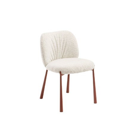 Mys Chair by Midj in white boucle fabric and red metal legs