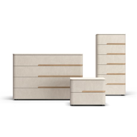 Σειρά Opale, Συρταριέρα 5 συρταριών, Κομοδίνο, Φινίρισμα Πέτρας, Ξύλινο insert, Κρεβατοκάμαρα