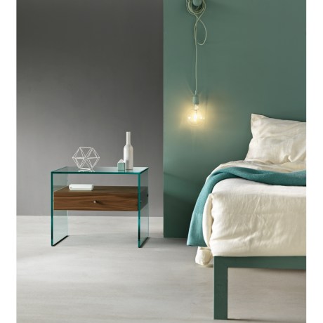 Secret Nightstand (Tonelli Design) Glass with Walnut Canaletto Drawer