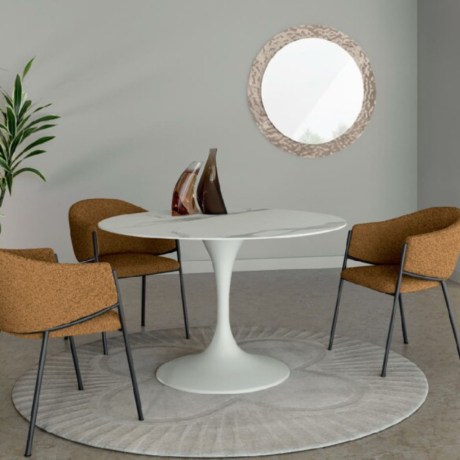 Side Table | Round | White Matt Calacatta ceramic | White tulip base