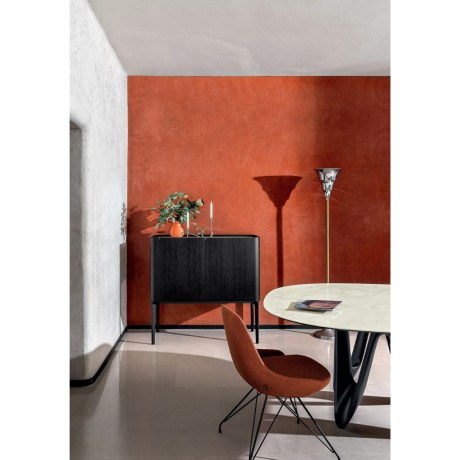 Slim Sideboard by Sovet Italia with curvy minimalistic design and interesting black oak finish. 2 doors and height at 110cm
