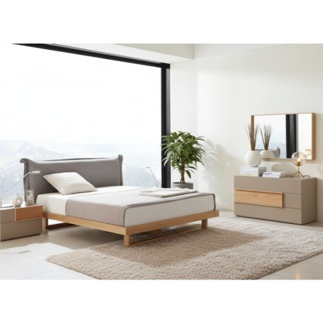 Σετ Κρεβατοκάμαρας Solid, κρεβάτι ξύλο, κομοδίνο και συρταριέρα λάκα, μασίφ ξύλο