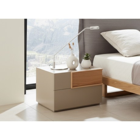 Κομοδίνο Solid, λάκα μπεζ, λεπτομέρεια καπλαμά, 2 συρτάρια