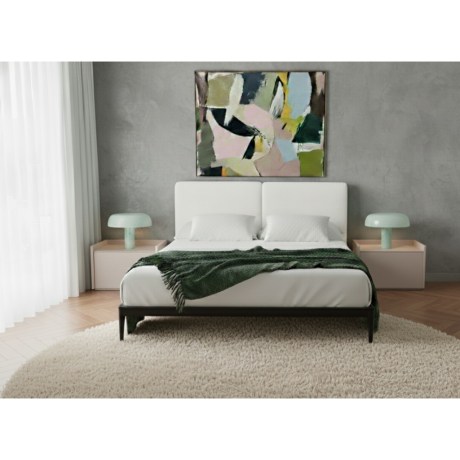 Κρεβάτι Soul, μοντέρνο, ξύλινα πόδια, Spirit Κομοδίνο, ροζ nude λάκα