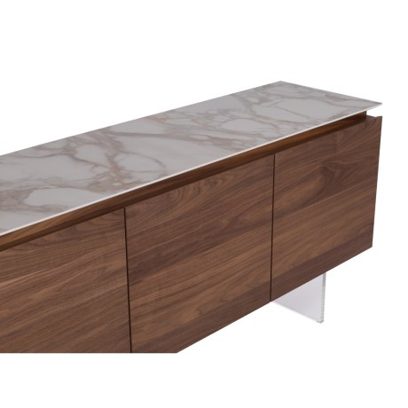 Grain Plex Cer 002 Buffet | MaxFine Ceramic Calacatta | Plexi Glass legs | Walnut finish